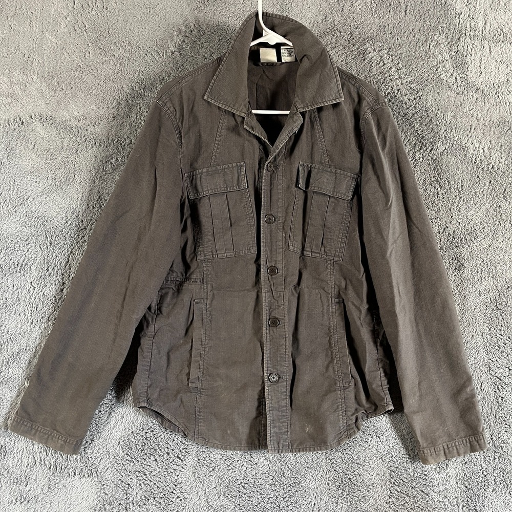 Armani Exchange AX Field Jacket Mens Small Brown Canvas Long Sleeve Button Front